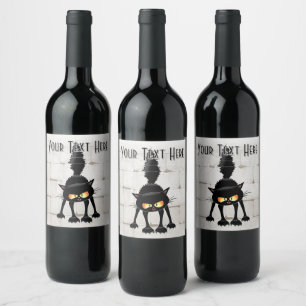 Funny Fierce Black Cat Cartoon Wine Label