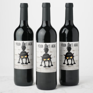 Funny Fierce Black Cat Cartoon Wine Label