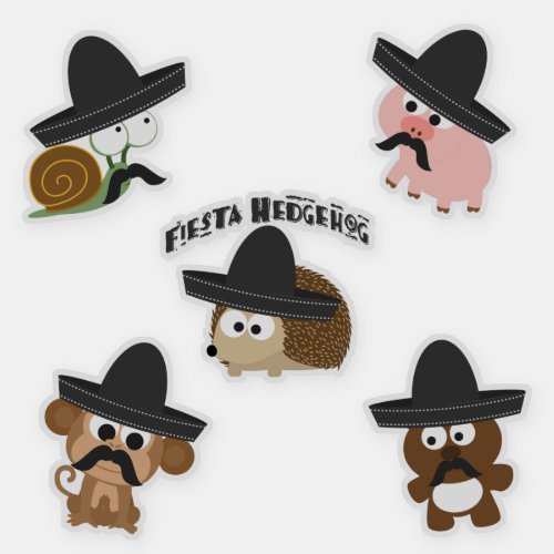 Funny Fiesta Animals with Sombreros and Mustaches Sticker