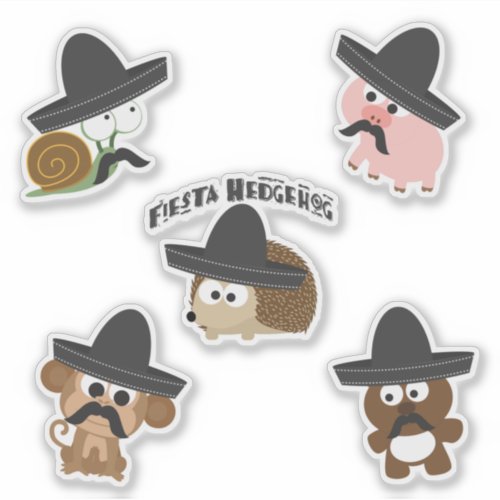 Funny Fiesta Animals with Sombreros and Mustaches Sticker