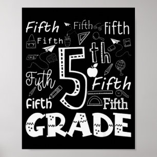 Funny Fifth Grade Doodle Tygraphy Birthday Design Poster