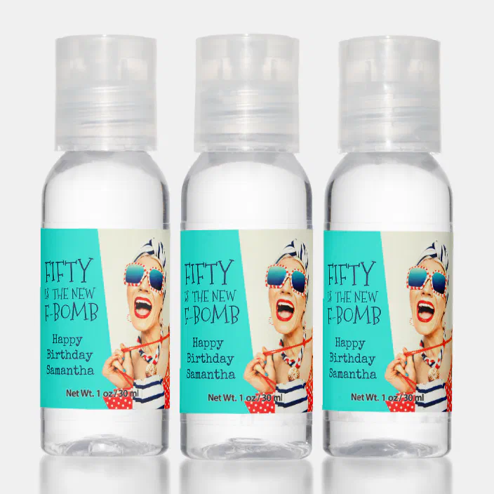 Fifty & Fabulous Birthday Hand Sanitizer Labels Stationery ...