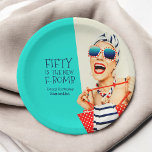 Funny Fifty is the New F-Bomb Birthday Party Paper Plates<br><div class="desc">Host an outrageously funny and unique birthday party for a deserving woman celebrating her 50th Birthday with this retro glam 50th Birthday Party paper plate design. The design features a kitschy stylish woman in striped sunglasses and hair turban with a polka dot bag and striped towel, rocking her attitude. The...</div>