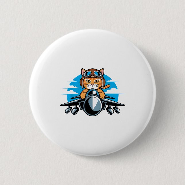 Funny Fighter Jet Cat Lot Aviation Humor For Cat L Button (Front)