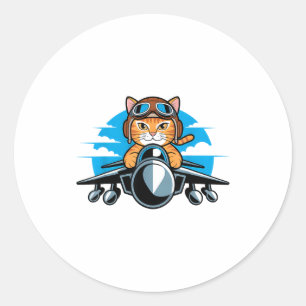 Funny Fighter Jet Cat Lot Aviation Humor For Cat L Classic Round Sticker