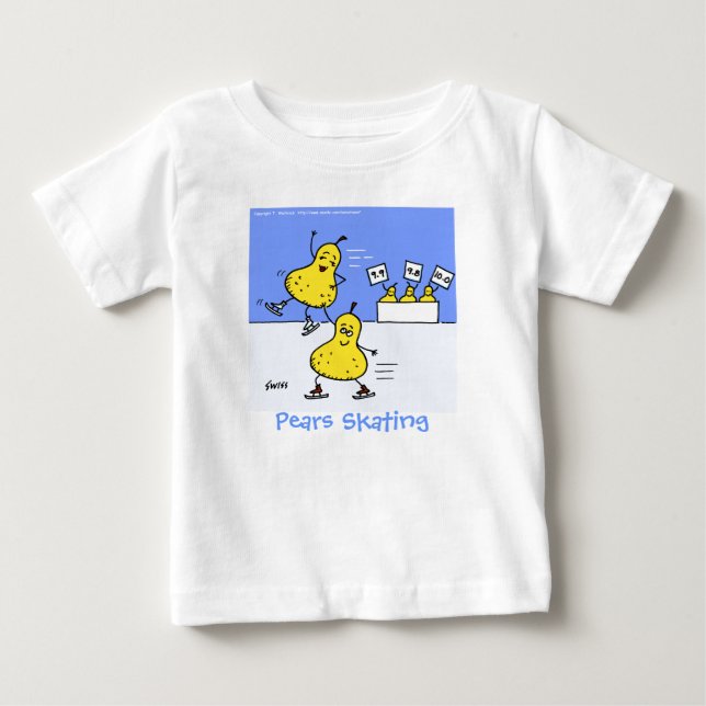 Funny Figure Skaters Cute Cartoon Pears Skating Baby T-Shirt (Front)