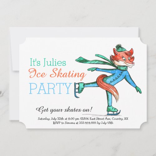 Funny Figure Skating Fox Party Invitation