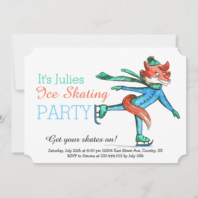 Funny Figure Skating Fox Party Invitation (Front)