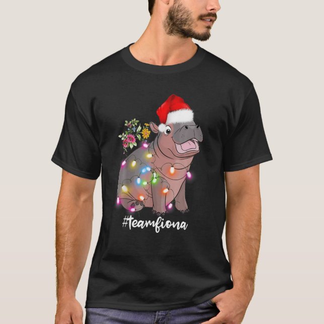 Funny Fiona The Hippo Baby Christmas Lights T-Shirt (Front)