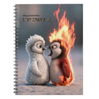 Funny Fire and Ice Penguin Notebook