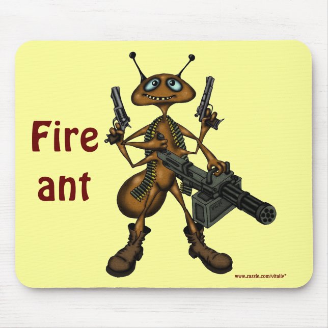 Funny fire ant with guns cartoon art mousepad (Front)