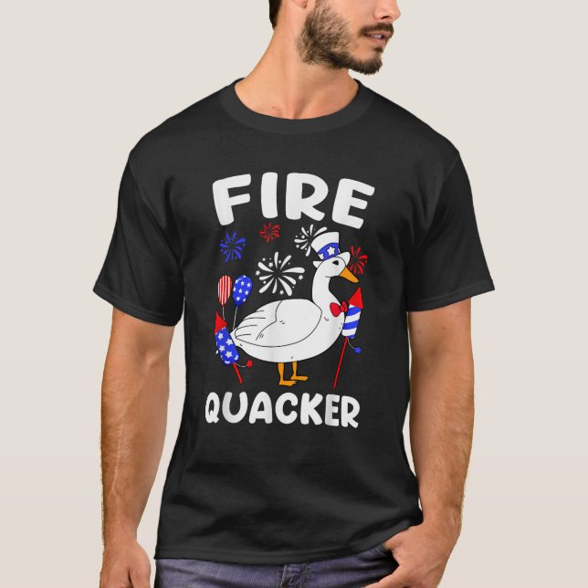 Funny Fire Quacker Goose Meme 4th Of July Firework T-Shirt (Front)