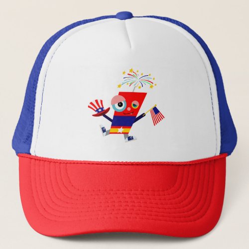 Funny Firecracker Red and Blue Cartoon Trucker Hat
