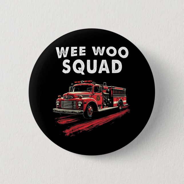 Funny Firefighter Art Fire Truck Fireman Button (Front)