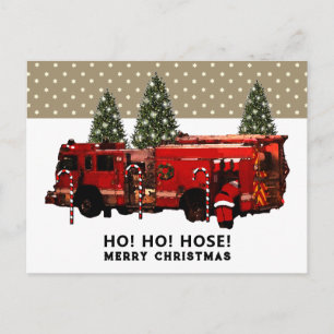 Funny Firefighter Christmas Holiday Postcard