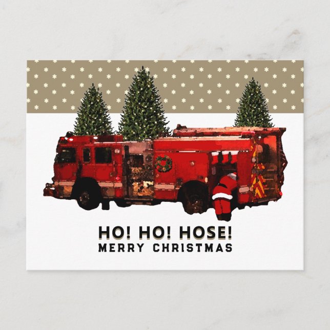 Funny Firefighter Christmas Holiday Postcard (Front)