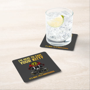 Funny Firefighter For Fireman Square Paper Coaster