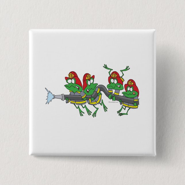 funny firefighter froggy frogs pinback button (Front)