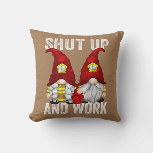 Funny Firefighter Gnome Couple For Fireman Shut Throw Pillow