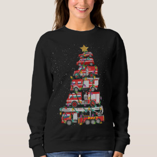 Funny Firefighter Tree Fire Truck Christmas Merry  Sweatshirt