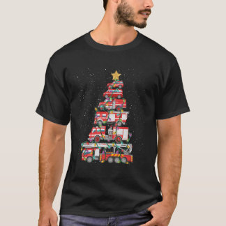 Funny Firefighter Tree Fire Truck Christmas Merry  T-Shirt