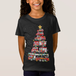 Funny Firefighter Tree Fire Truck Christmas Merry  T-Shirt