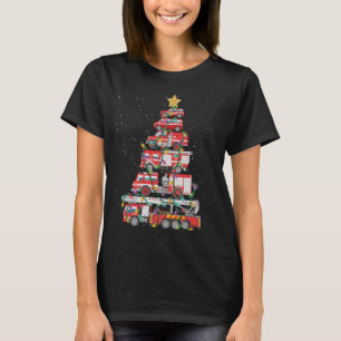Funny Firefighter Tree Fire Truck Christmas Merry T-Shirt