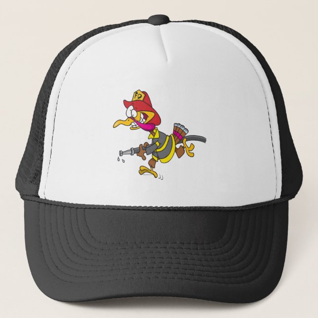 funny firefighter turkey cartoon trucker hat (Front)
