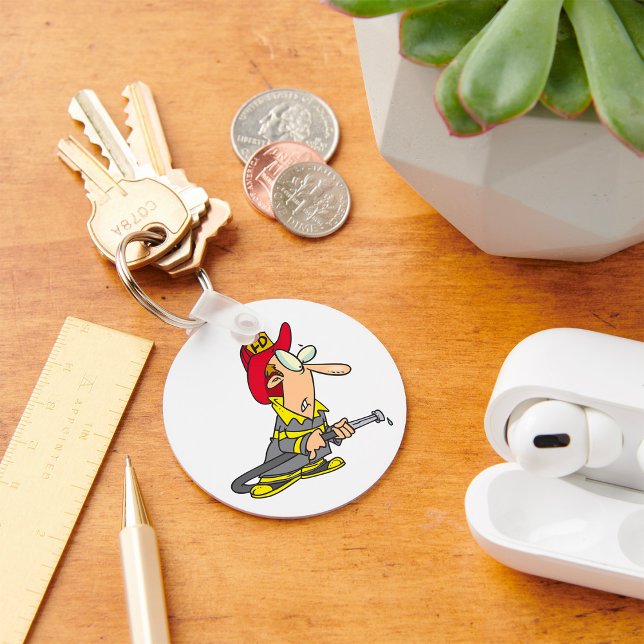 Funny Firefighter with Hose Emergency Responder  Keychain (Creator Uploaded)