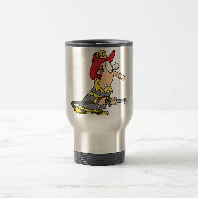 Funny Firefighter with Hose Emergency Responder  Travel Mug (Center)