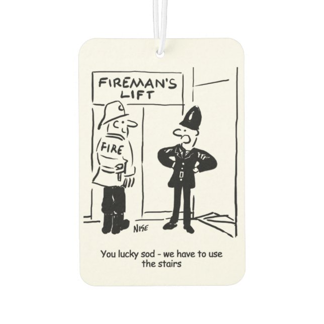 Funny Fireman Firefighter and Policeman Cartoon Air Freshener (Back)