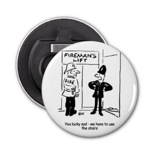 Funny Fireman Firefighter and Policeman Cartoon Bottle Opener