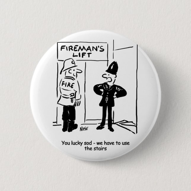Funny Fireman Firefighter and Policeman Cartoon Button (Front)