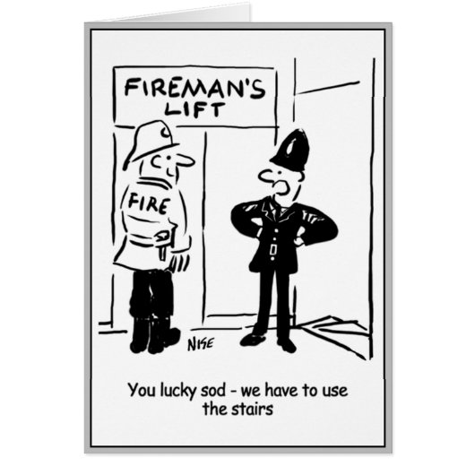 Funny Fireman Firefighter and Policeman Cartoon Cards (Front)