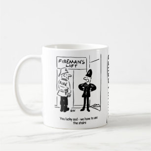 Funny Fireman Firefighter and Policeman Cartoon Coffee Mug