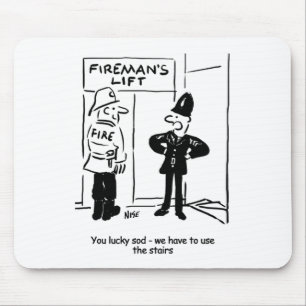 Funny Fireman Firefighter and Policeman Cartoon Mouse Pad