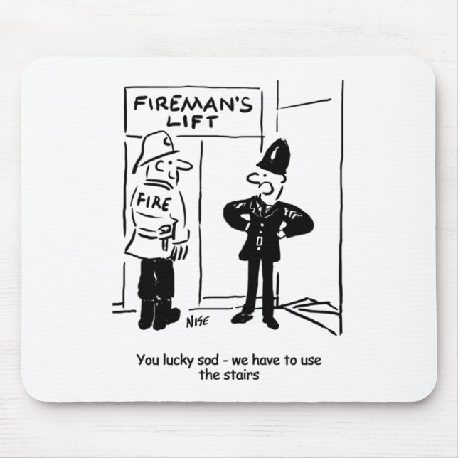 Funny Fireman Firefighter and Policeman Cartoon Mouse Pad (Front)