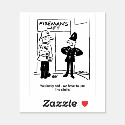 Funny Fireman Firefighter and Policeman Cartoon Sticker