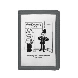 Funny Fireman Firefighter and Policeman Cartoon Tri-fold Wallet