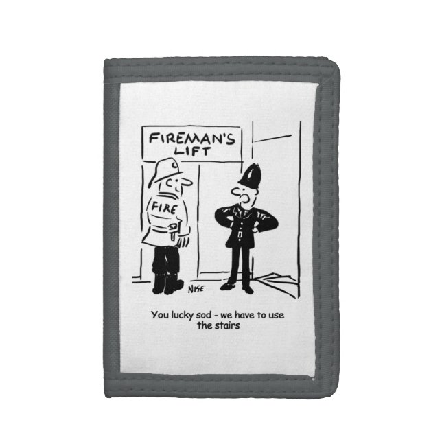Funny Fireman Firefighter and Policeman Cartoon Trifold Wallet (Front Vertical)