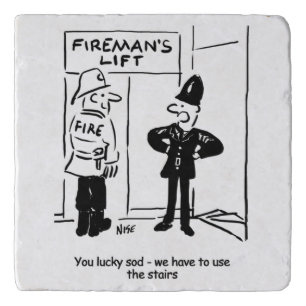 Funny Fireman Firefighter and Policeman Cartoon Trivet