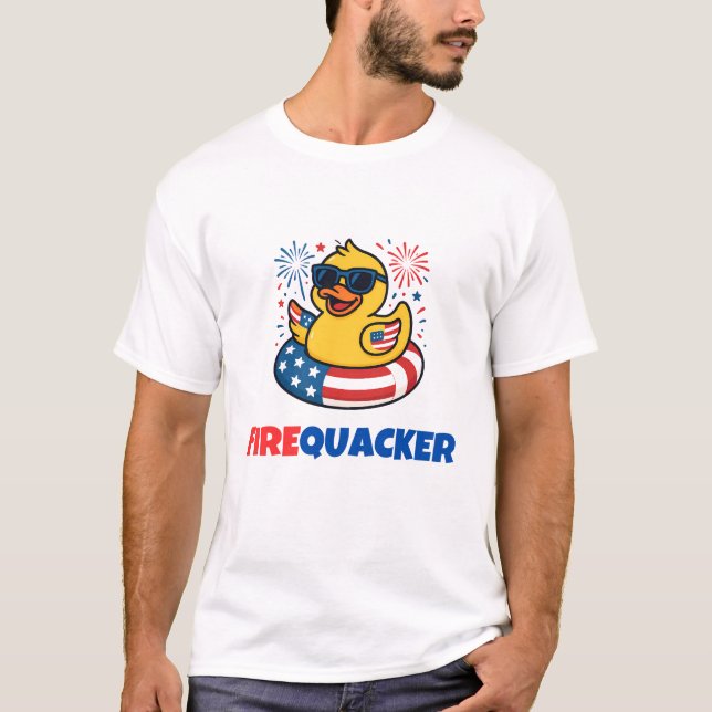 Funny Firequacker Duck Fourth July Humor T-Shirt (Front)