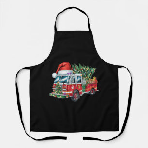 Funny Firetruck Santa Hat Christmas Tree Lights Apron