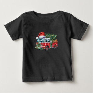 Funny Firetruck Santa Hat Christmas Tree Lights  Baby T-Shirt