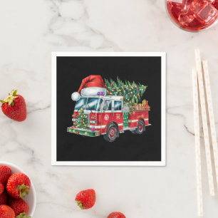 Funny Firetruck Santa Hat Christmas Tree Lights  Napkins