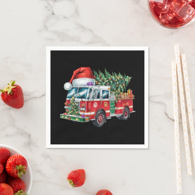 Funny Firetruck Santa Hat Christmas Tree Lights  Napkins (Insitu)