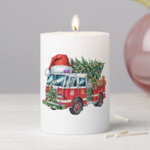 Funny Firetruck Santa Hat Christmas Tree Lights  Pillar Candle