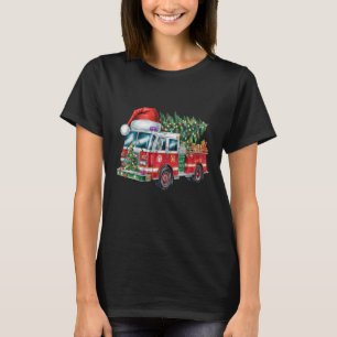 Funny Firetruck Santa Hat Christmas Tree Lights  T-Shirt