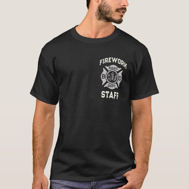 Funny FIREWORK STAFF 4th of July Pyro Safety Direc T-Shirt (Front)