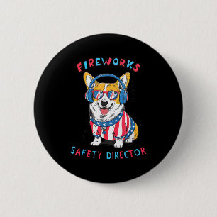 Funny Fireworks Safety Director Dog Technician Exp Button